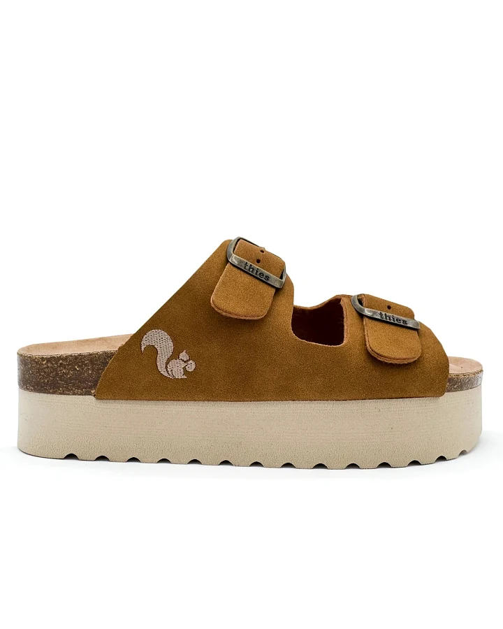 thies Damen vegan Sandalen Plateau Cognac