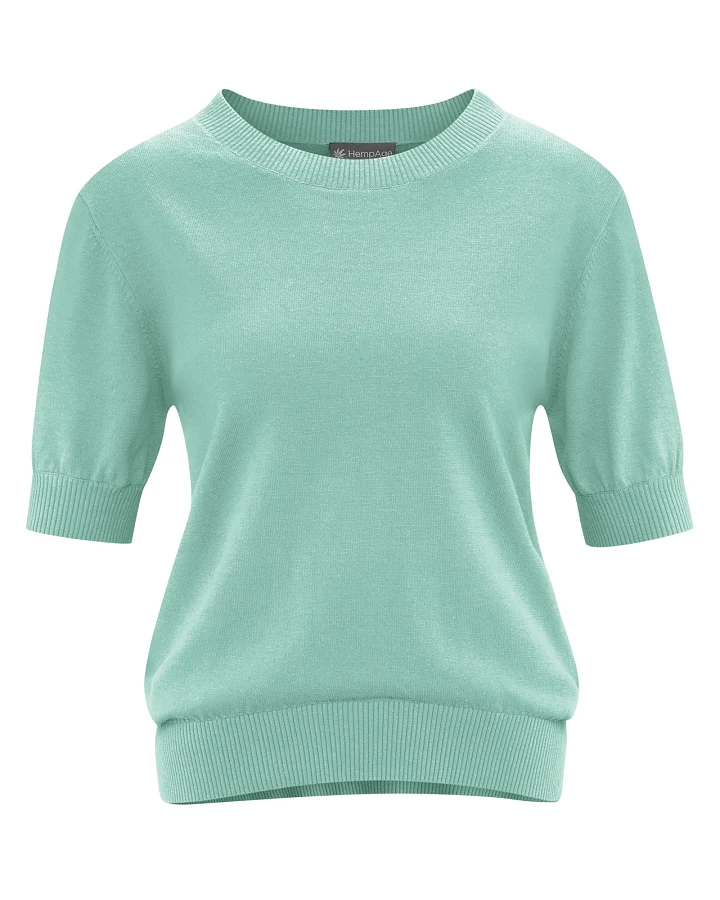 Hempage Damen vegan Strickpullover Kurzarm Salbeigrün