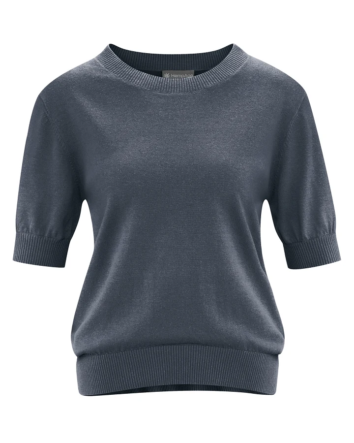 Hempage Damen vegan Kurzarm Strickpulli Dunkelgrau