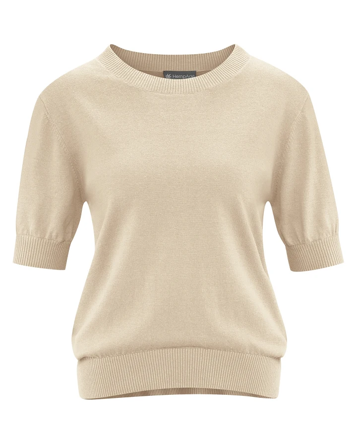 Hempage Damen vegan Gobi-Strickpullover Mit Kurzen Ärmeln Beige
