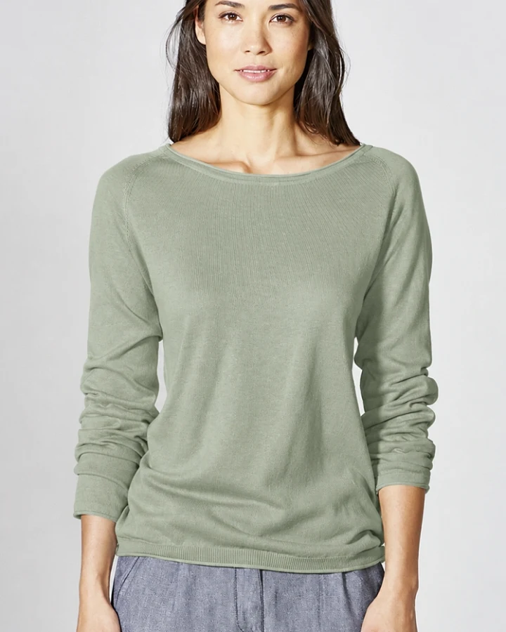Hempage Damen vegan Pullover Raglan Kaktusgrün