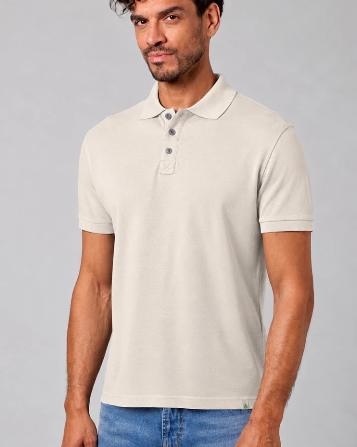 Hempage Herren vegan Polohemd Aus Piqué Jersey Distelbeige