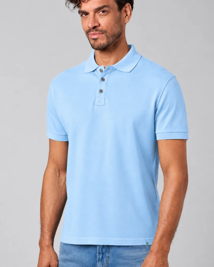 Hempage Herren vegan Poloshirt Pique Jersey Gletscherblau