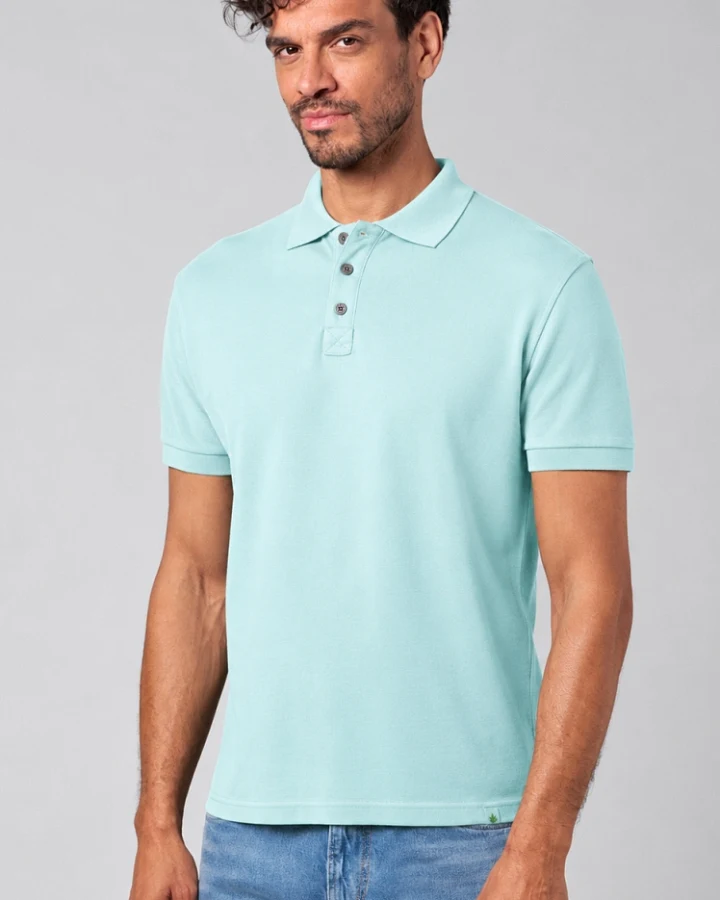 Hempage Herren vegan Poloshirt Pique Jersey Seeblau