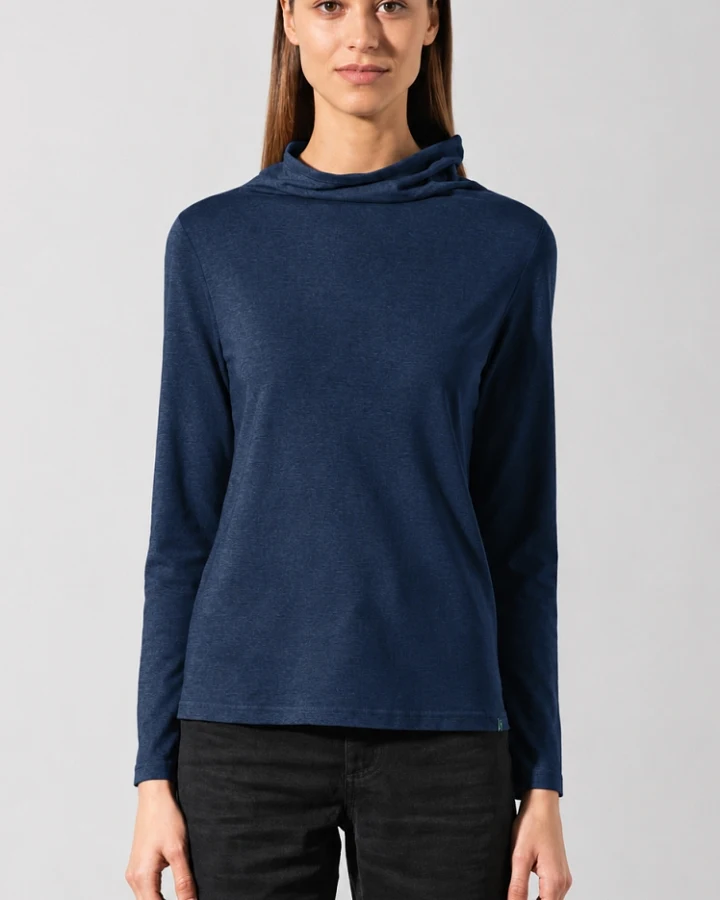 Hempage Damen vegan Langarmshirt Trichterkragen Navy