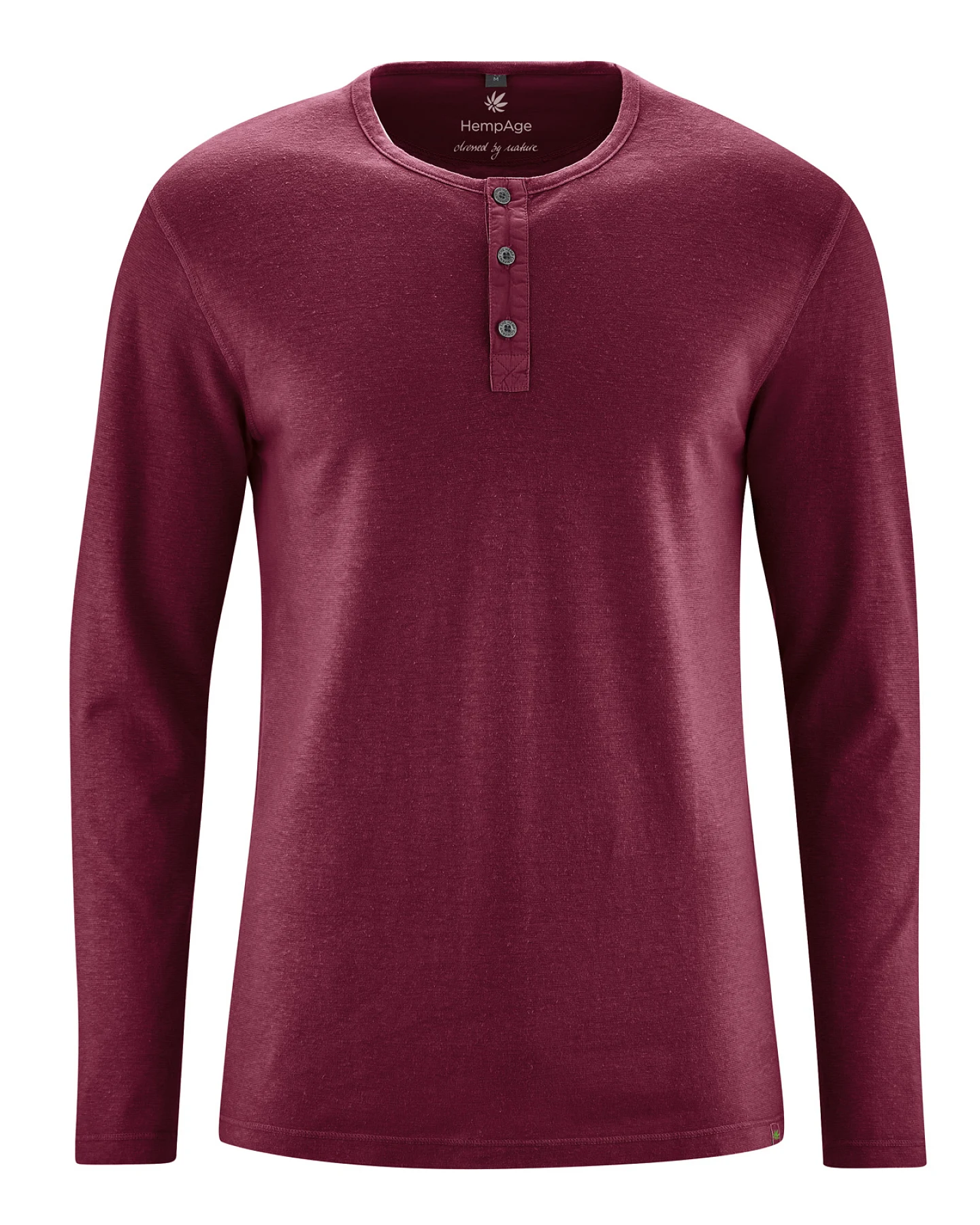 Hempage Herren vegan Langarmshirt Henley Brushed Rioja Rot – Ansicht 2