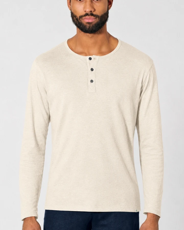 Hempage Herren vegan Longsleeve Brushed Henley Gobi Beige