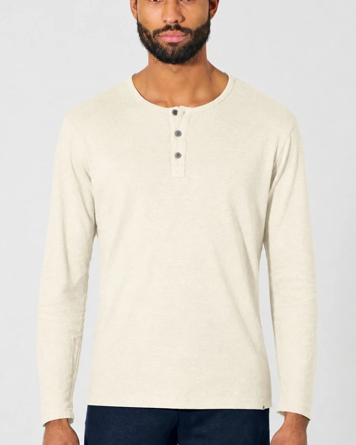 Hempage Herren vegan Longsleeve Brushed Henley Offwhite