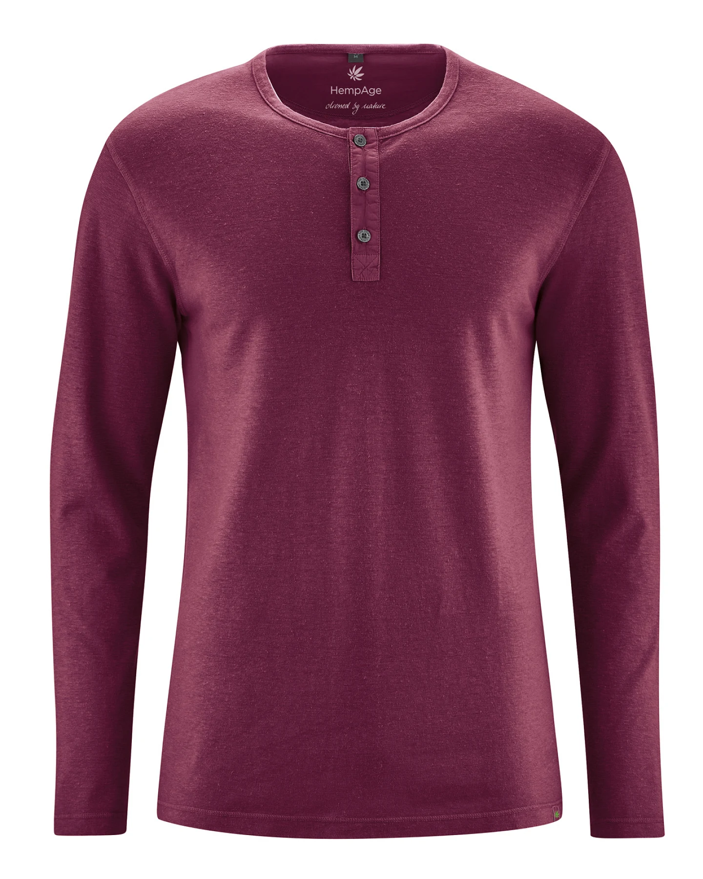 Hempage Herren vegan Langärmliges Henley Shirt Aus Gebürstetem Stoff Weinrot – Ansicht 2