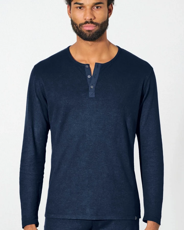 Hempage Herren vegan Longsleeve Henley Brushed Navy