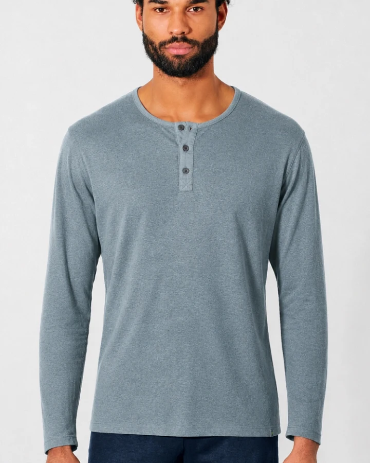 Hempage Herren vegan Longsleeve Henley Brushed Titanium