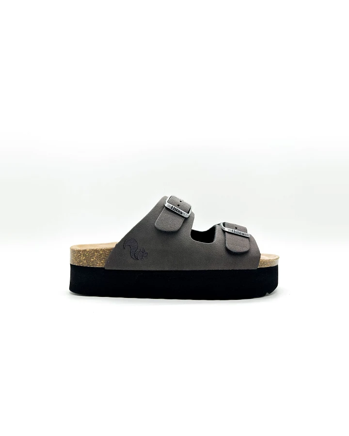 thies Damen vegan Sandalen Plateau Holzkohle
