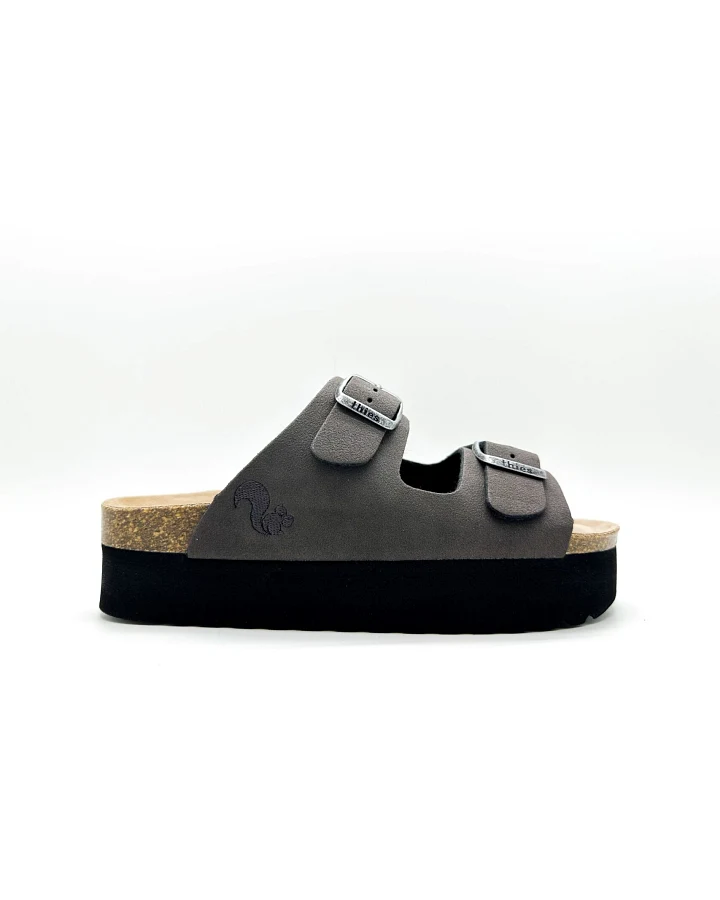 thies Damen vegan Sandalen Plateau Holzkohle