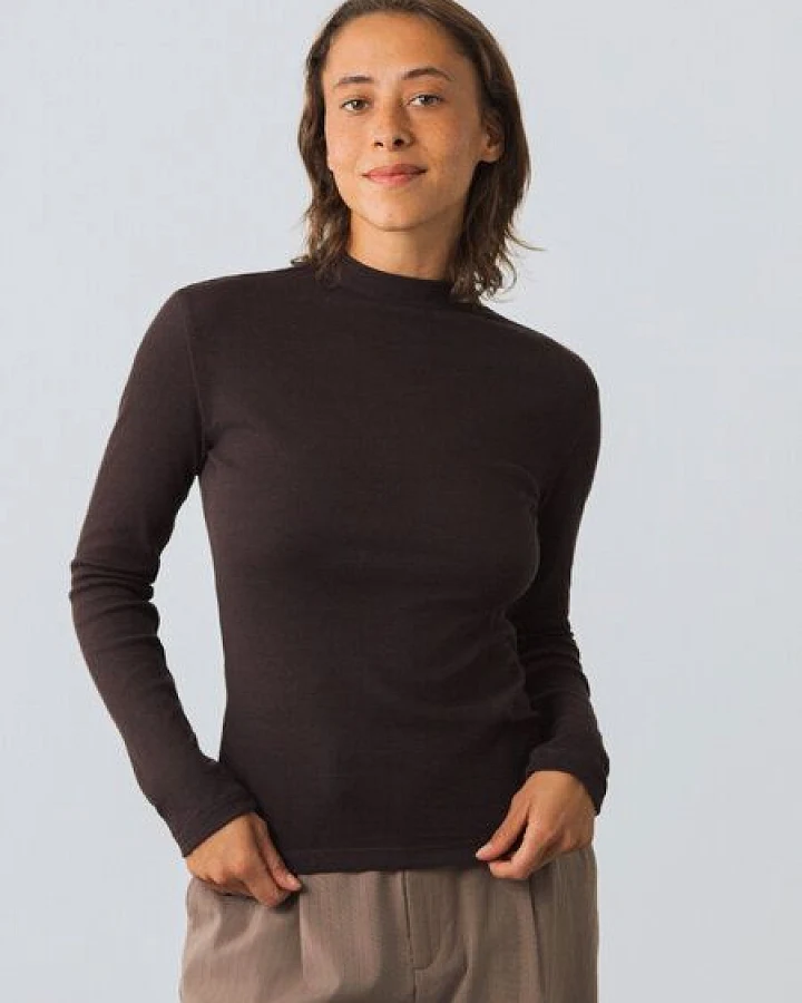 Honest Basics Damen Langarm Shirt mit Stehkragen aus Bio- und recycelter Baumwolle