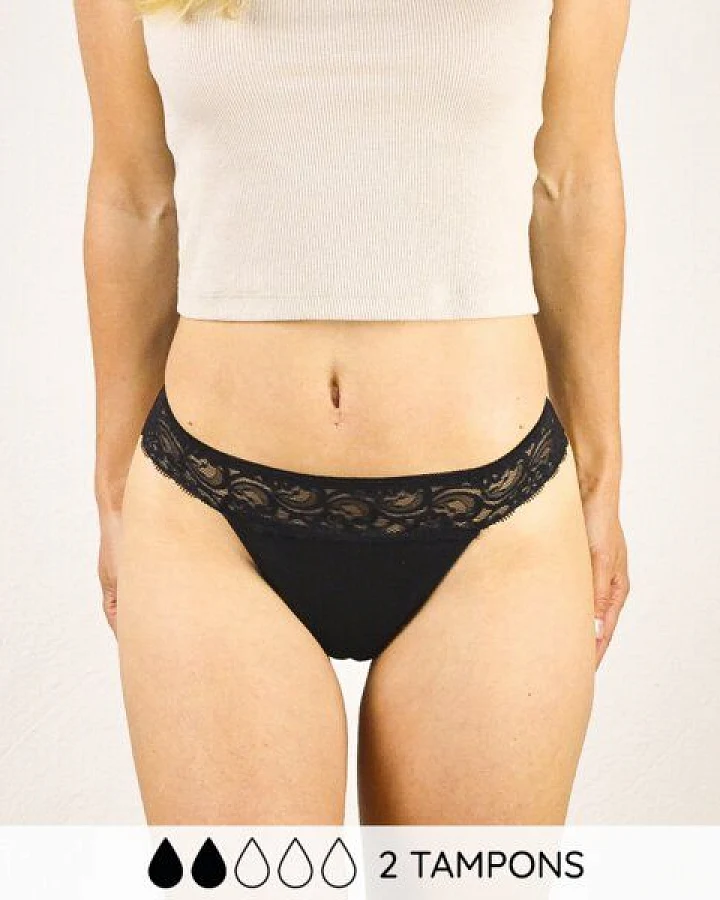MYLILY Tanga mit Spitze - Periodenunterwäsche aus Baumwolle