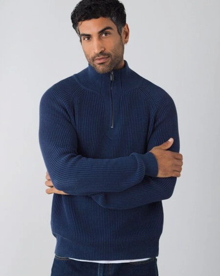 Honest Basics Herren Half-Zip-Strick aus 100% Bio-Baumwolle