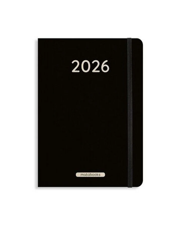 matabooks® Kalender 2026 A5 Pro aus Süßgraspapier mit Graspapier-Cover – Jahresplaner Samaya – Farbe: Black