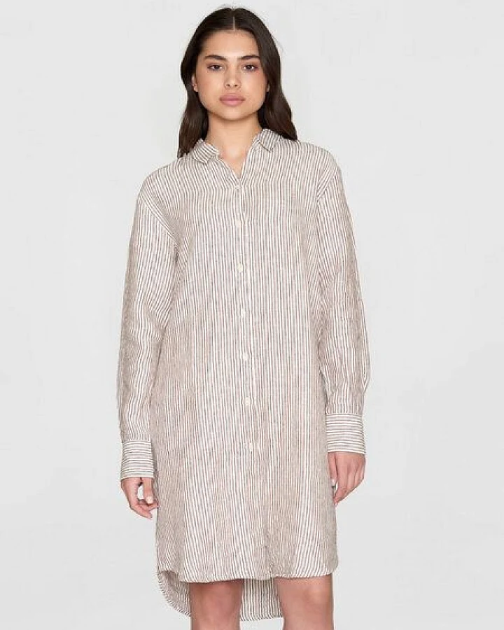 KnowledgeCotton Apparel Damen Hemdblusenkleid CLASSIC STRIPED LINEN DRESS