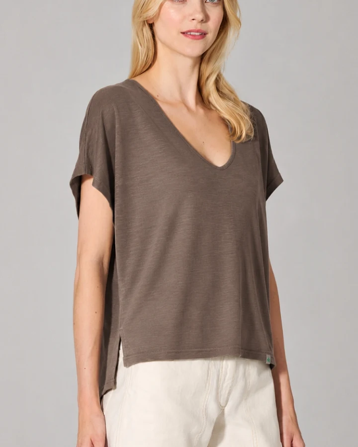 Hempage Damen vegan T-Shirt Slub Jersey Dust Brown
