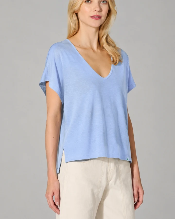 Hempage Damen vegan T-Shirt Aus Slub-Jersey Wasserblau