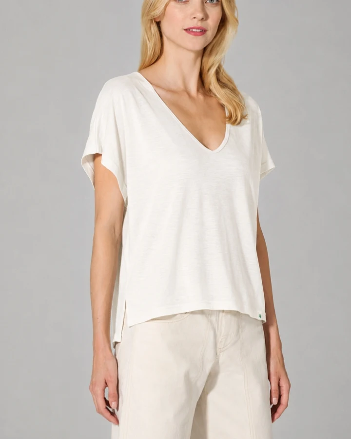 Hempage Damen vegan T-Shirt Aus Slub Jersey Cremefarben