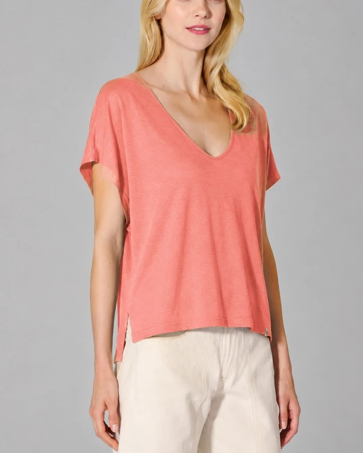 Hempage Damen vegan T-Shirt Aus Slub-Jersey In Pfirsich