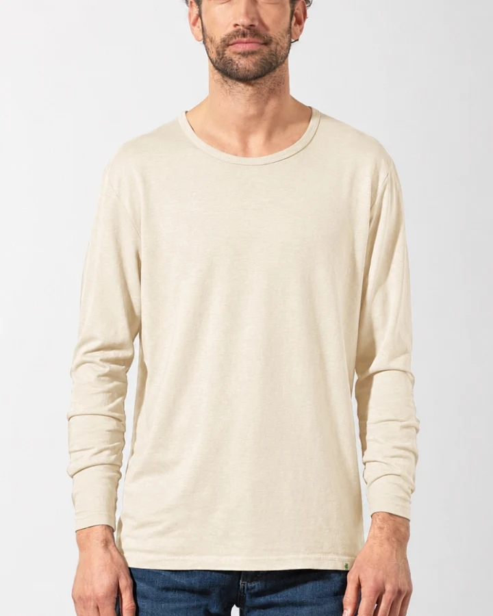 Hempage Herren vegan Langärmliges Klassisches Gobi Shirt In Beige