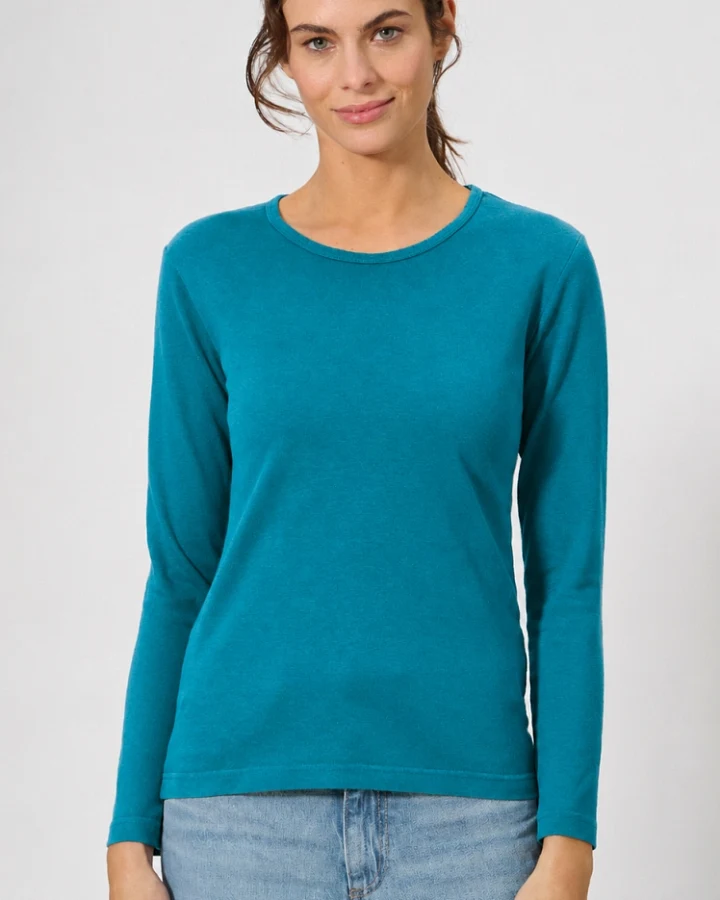 Hempage Damen vegan Langarmshirt Basic Lagunenblau