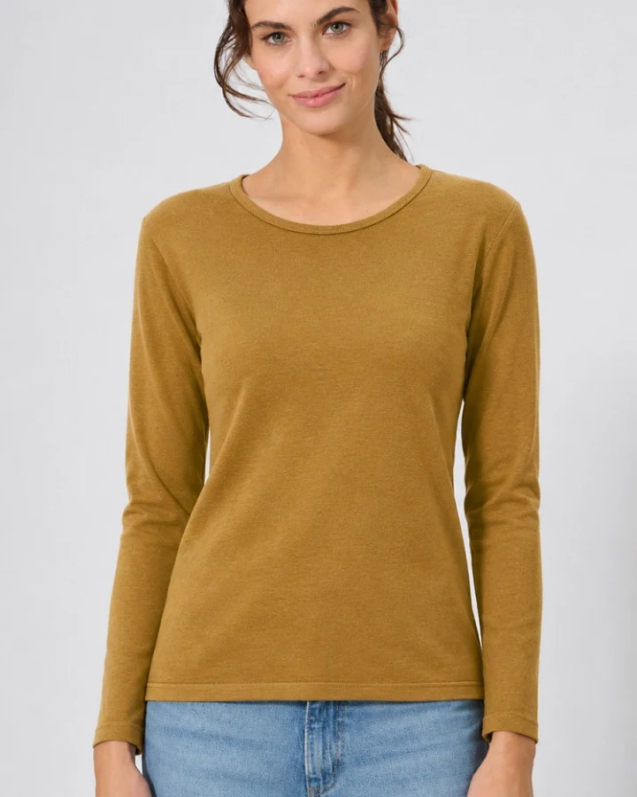 Hempage Damen vegan Langarm-Shirt Basic Farbe Peanut Brown