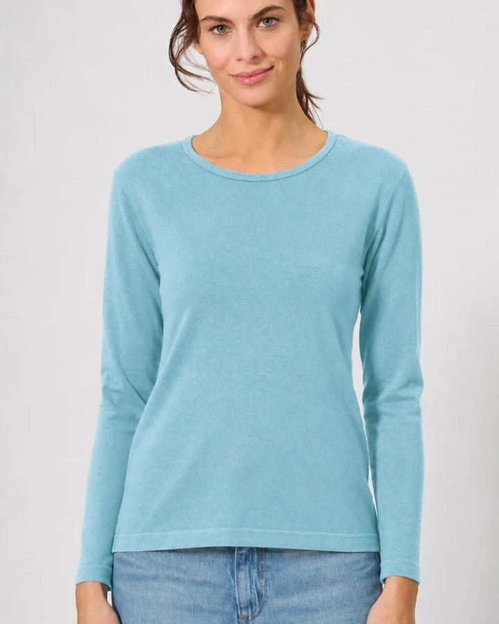 Hempage Damen vegan Langarmshirt Basic Wave Blau