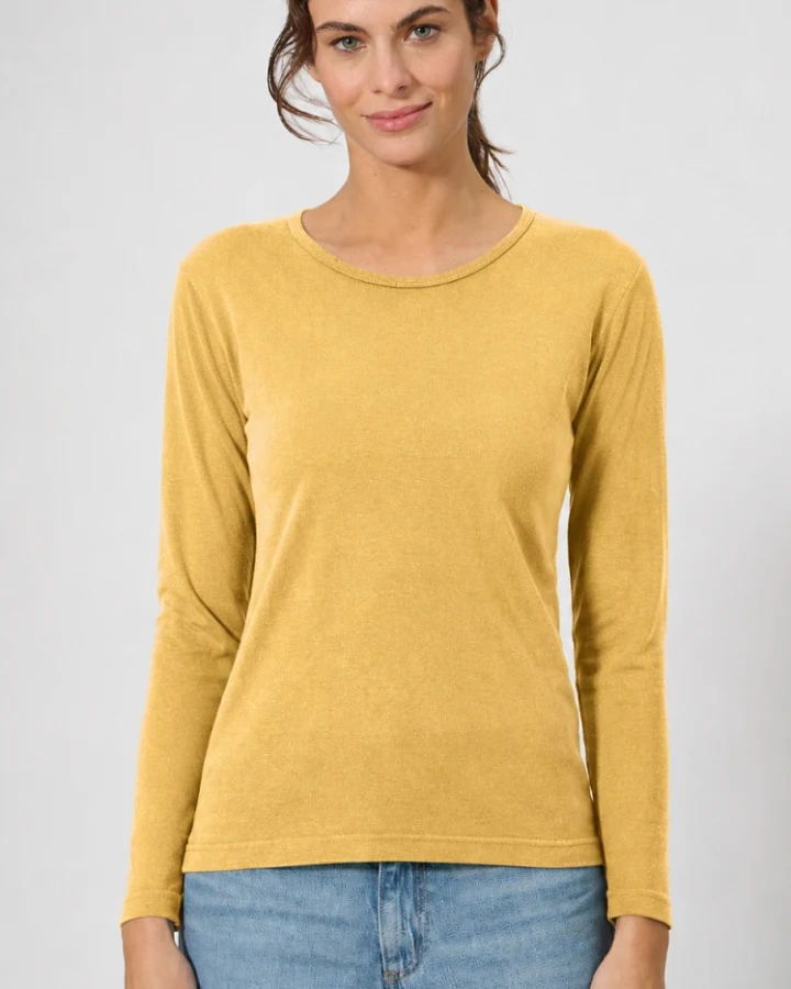 Hempage Damen vegan Langarmshirt Basic Dijon Gelb