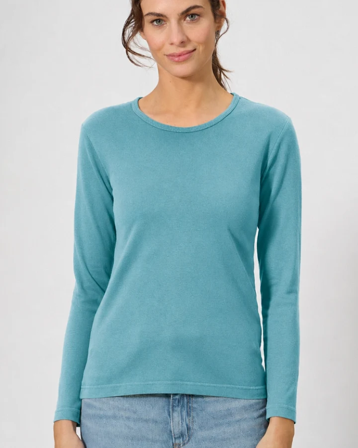 Hempage Damen vegan Langarmshirt Basic Shelf Blau