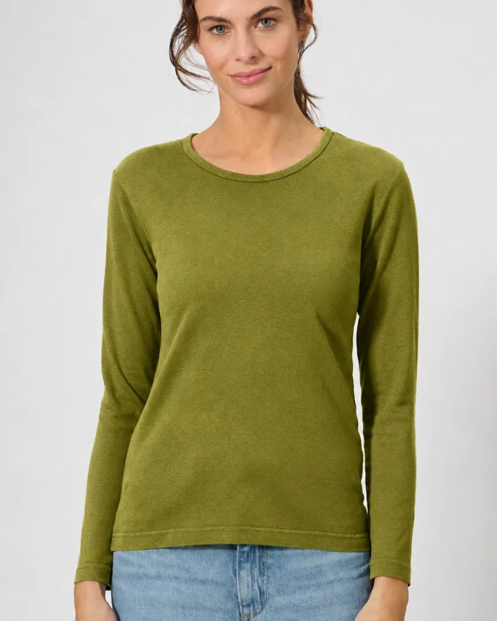 Hempage Damen vegan Langarmshirt Basic Weidegrün