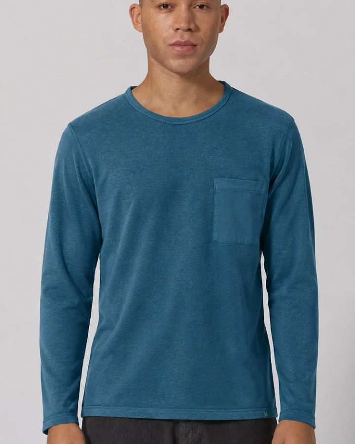 Hempage Herren vegan Langarmshirt Reef Blaugrün