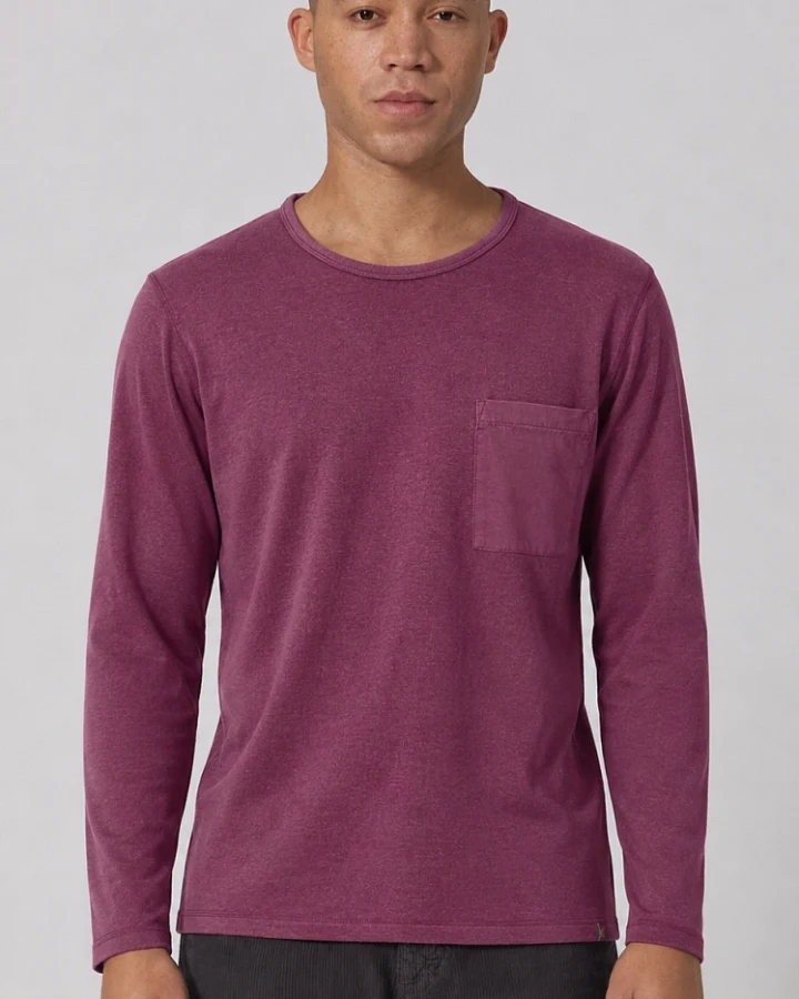 Hempage Herren vegan Langarmshirt Mit Brusttasche Weinrot