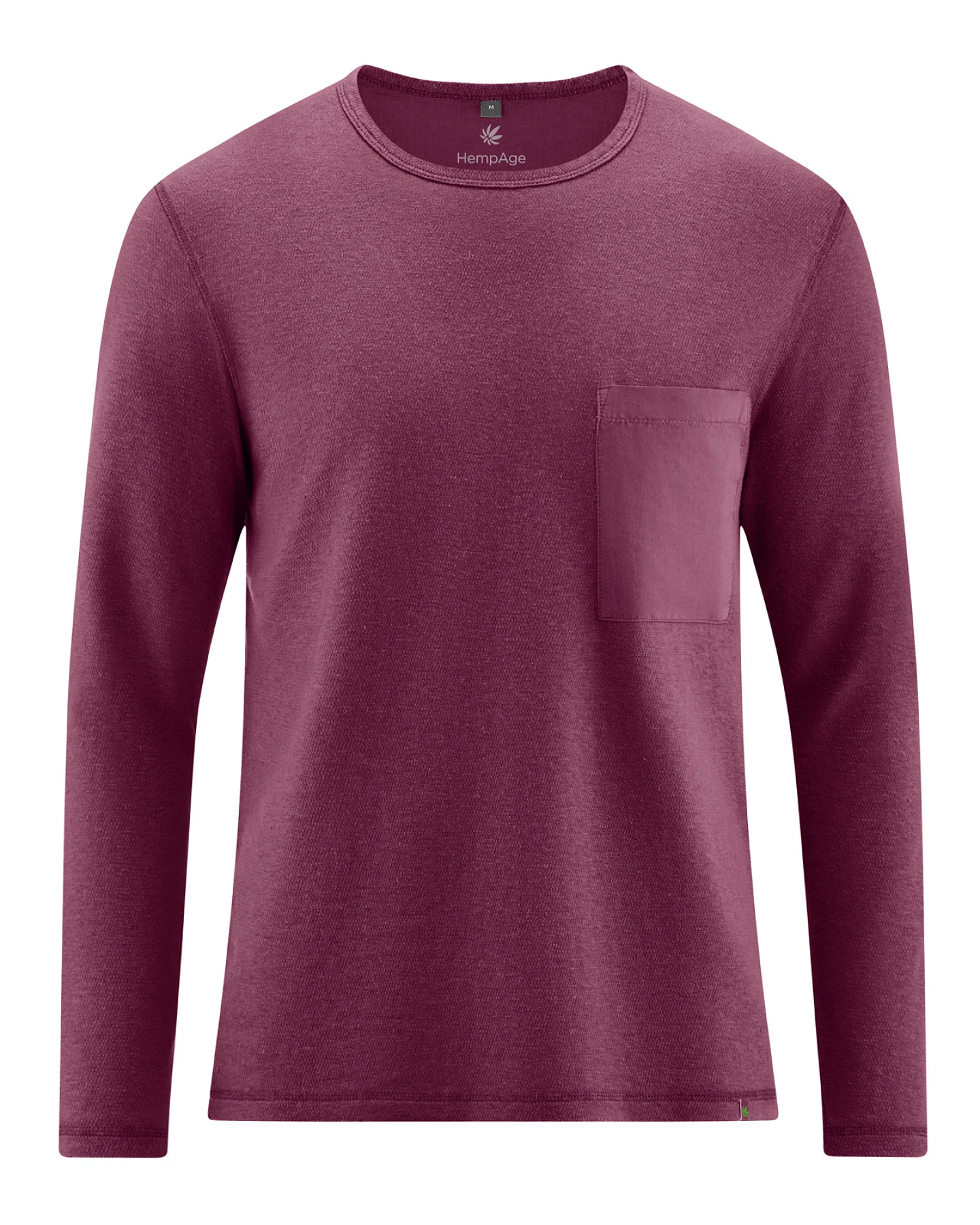 Hempage Herren vegan Langarmshirt Mit Brusttasche Weinrot – Ansicht 2