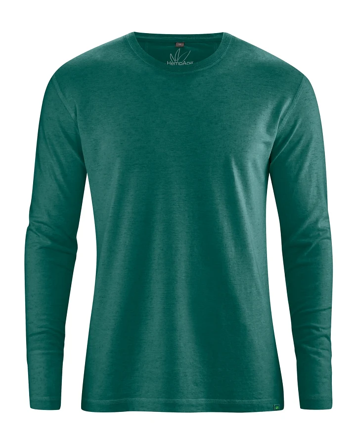 Hempage Herren vegan Langarmshirt Basic Fichtengrün