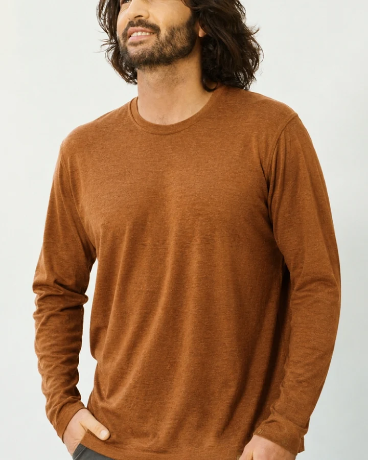 Hempage Herren vegan Langarmshirt Basic Mandel