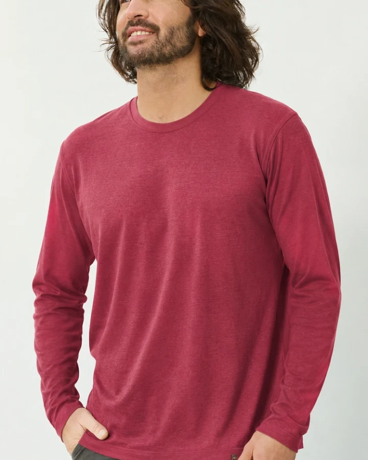 Hempage Herren vegan Langarm Shirt Basic In Sangria Rot