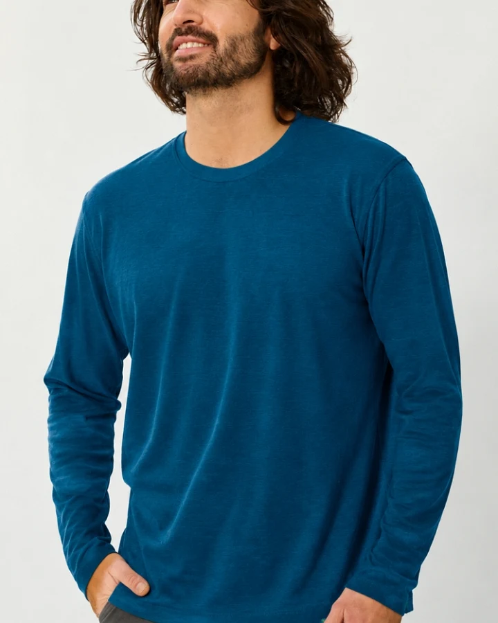 Hempage Herren vegan Langarmshirt Basic Meerblau