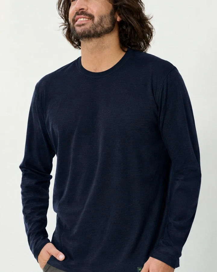 Hempage Herren vegan Langarmshirt Basic Marineblau