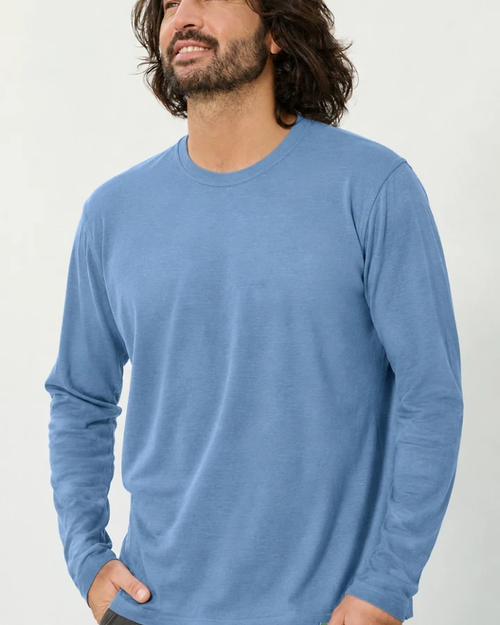 Hempage Herren vegan Langarmshirt Basic Rainysky Blau