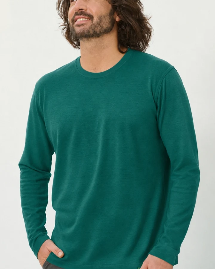 Hempage Herren vegan Langarmshirt Basic Dschungelgrün