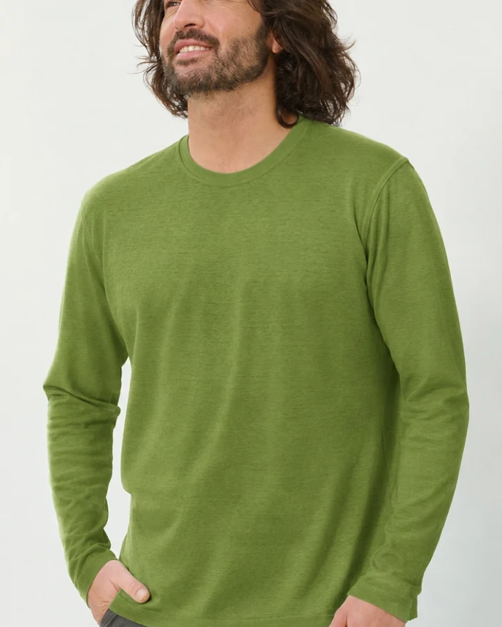 Hempage Herren vegan Langarmshirt Basic Unkrautgrün