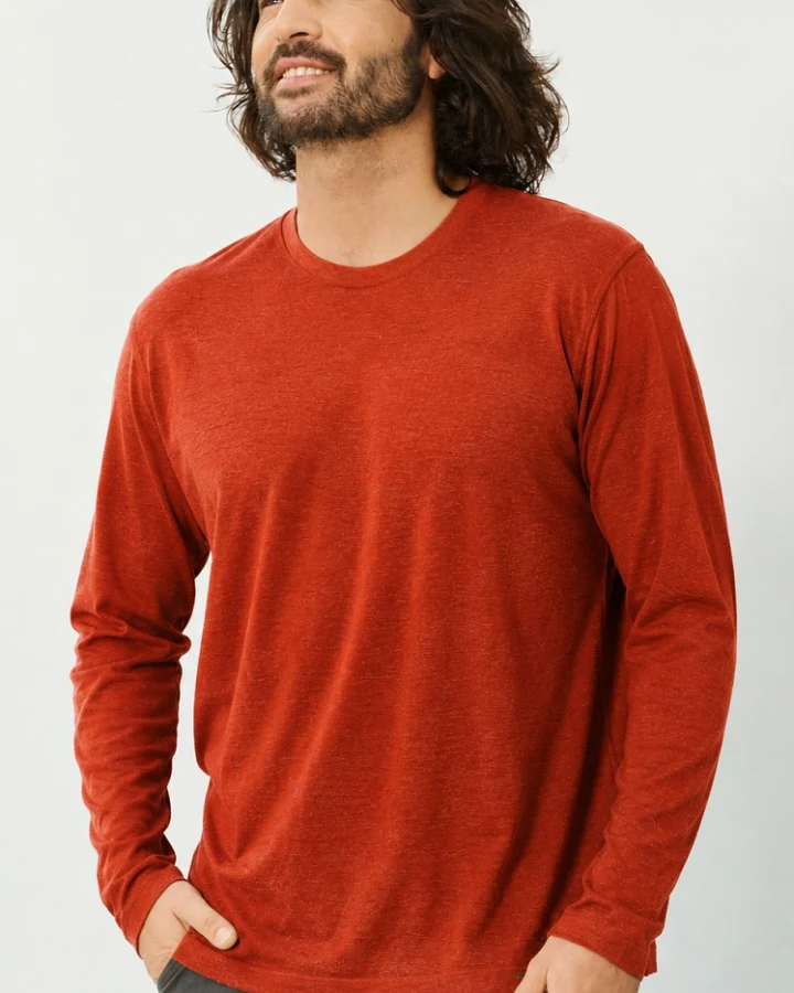 Hempage Herren vegan Langarmshirt Basic Rostrot