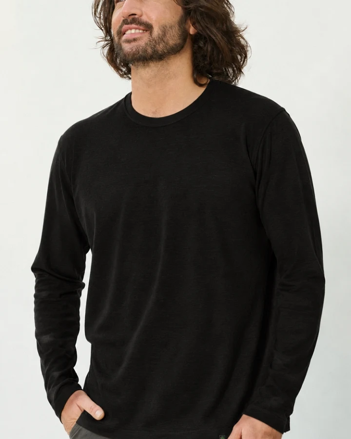 Hempage Herren vegan Langarmshirt Basic Schwarz