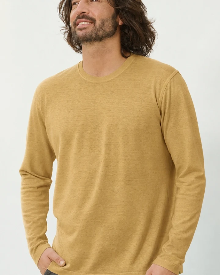 Hempage Herren vegan Langarmshirt Basic Dijon Gelb