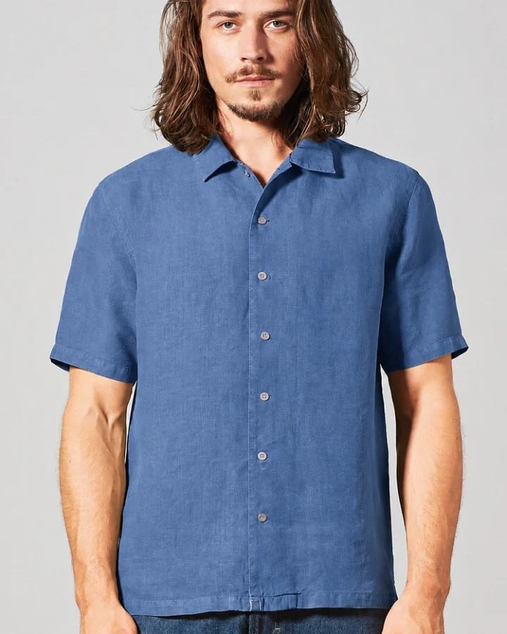 Hempage Herren vegan Kurzarm-Shirt, Freizeit, Blueberry