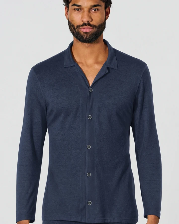 Hempage Herren vegan Pyjama Hemd Marineblau