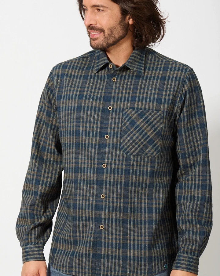 Hempage Herren vegan Lässiges Hemd Mit Karomuster Marineblau